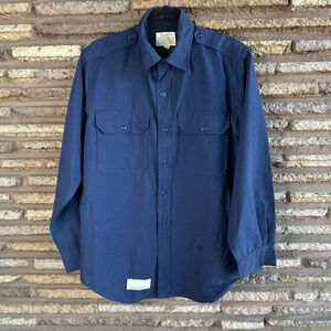 Creighton Navy Blue Vintage Wool Blend Uniform Military Shirt Size 16/33